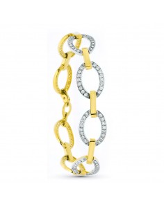 18K PULSERA ORO BICOLOR ESLABONES CIRCULOS Y CIRCONITAS