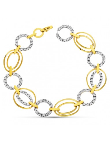 18K PULSERA ORO BICOLOR ESLABONES CIRCONITAS