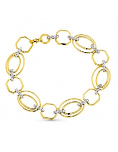 18K PULSERA ORO BICOLOR ESLABONES Y CIRCONITA ANCHO 12 MM LARGO 19.5 CM