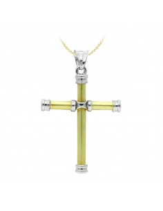 18K CRUZ ORO BICOLOR HUECA 40X30 MM