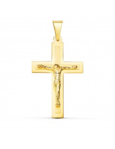 18K CRUZ ORO AMARILLO BRILLO Y MATE CON CRISTO 30 X 20 MM