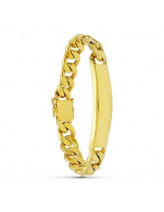 18K PULSERA ESCLAVA ORO AMARILLO BARBADA MACIZA ANCHO: 10MM. LARGO: 20 5 CM  PLACA CHAPA: 58X11MM