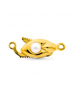 18K FORNITURA CIERRE BROCHE COLLAR ORO AMARILLO PARA 1 VUELTA CON PERLA