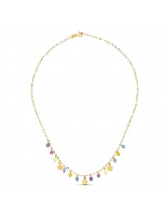 18K GARGANTILLA ORO AMARILLO FLORES Y PIEDRAS COLORES
