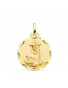 18K MEDALLA ORO AMARILLO VIRGEN DE LAS ANGUSTIAS TALLADA 24 MM