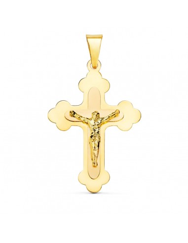 18K CRUZ ORO AMARILLO CON CRISTO EN BRILLO 32X22 MM