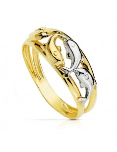 18K SORTIJA DELFINES BICOLOR.