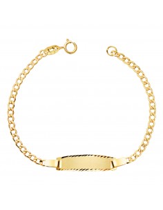 18K ESCLAVA ORO AMARILLO BARBADA HUECA. ANCHO: 2 5MM. PLACA CHAPA: 22X6MM. LARGO 14-5 CM