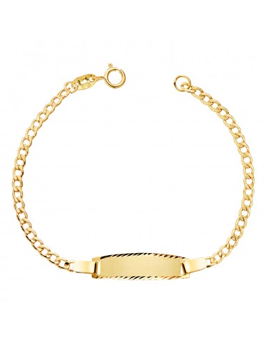 18K ESCLAVA ORO AMARILLO BARBADA HUECA. ANCHO: 2 5MM. PLACA CHAPA: 22X6MM. LARGO 14-5 CM