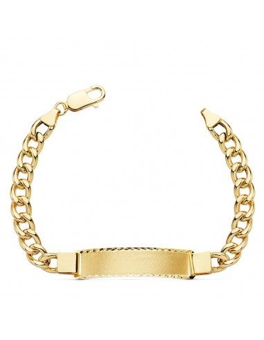 18K PULSERA ESCLAVA ORO AMARILLO BARBADA HUECA ANCHO: 7MM. LARGO: 21 5 CM  PLACA CHAPA: 42X10MM