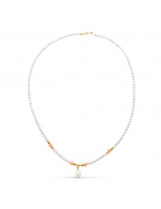 18K COLLAR ORO AMARILLO PERLA CONCHA NATURAL Y PERLAS ROSA