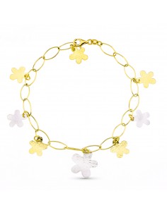 18K PULSERA BICOLOR FLORES