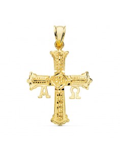 18K CRUZ ORO AMARILLO DE COVADONGA O VICTORIA MEDIANA 31X24 MM
