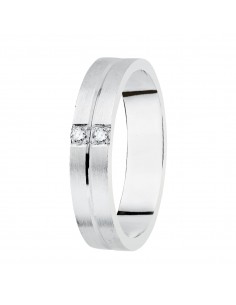 18K ALIANZA ORO BLANCO MATIZADA 4 MM DIAMANTES 0 06 QTS.