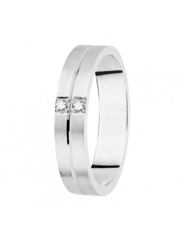 18K ALIANZA ORO BLANCO MATIZADA 4 MM DIAMANTES 0 06 QTS.
