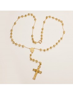 18K ROSARIO ORO AMARILLO CON BOLAS 6 MM  CRUZ 45X27 MM Y MILAGROSA. CADENA 65 CM