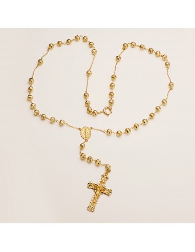 18K ROSARIO ORO AMARILLO CON BOLAS 6 MM  CRUZ 45X27 MM Y MILAGROSA. CADENA 65 CM