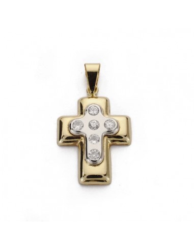 18K CRUZ BICOLOR CON CIRCONITA 22X15 MM