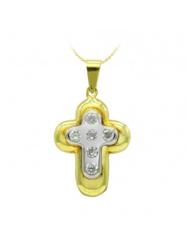 18K CRUZ ORO BICOLOR Y CIRCONITA 22X15 MM
