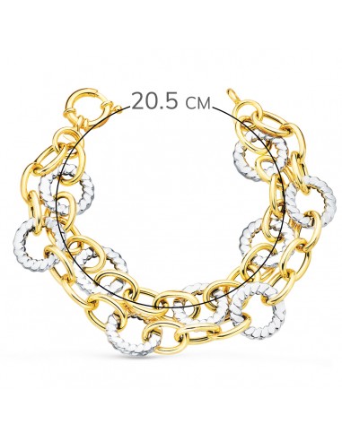 18K PULSERA ORO BICOLOR DOBLE CADENA HUECA MOTIVOS REDONDOS. 20,5 CM.
