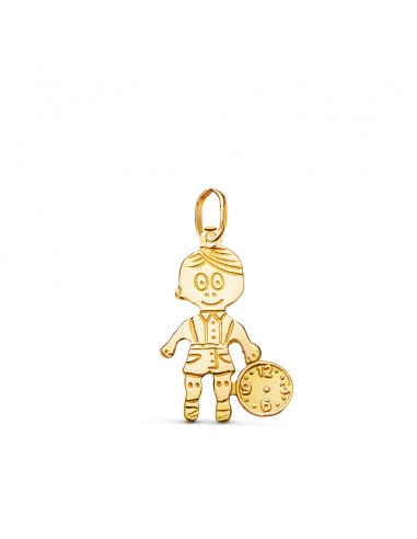 18K COLGANTE ORO AMARILLO SILUETA NIÑO CON RELOJ. MEDIDA: 18 X 12 MM