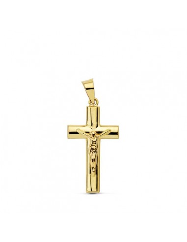 18K CRUZ ORO AMARILLO CRISTO HUECA PALO OVAL 23X12 MM