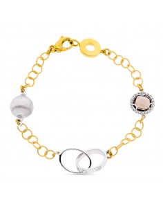 18K PULSERA ORO BICOLOR ESLABONES PIEDRA FUMÉ. ANCHO: 10 MM. LARGO: 19 CM.