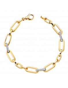 18K PULSERA ORO BICOLOR CON ESLABONES Y CIRCONITA ANCHO: 6 5 MM. LARGO: 19 5 CM