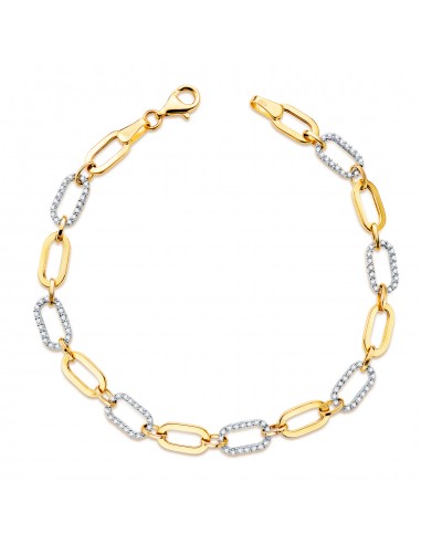 18K PULSERA ORO BICOLOR ESLABONES HUECOS Y CIRCONITA ANCHO: 5 MM. LARGO: 19CM