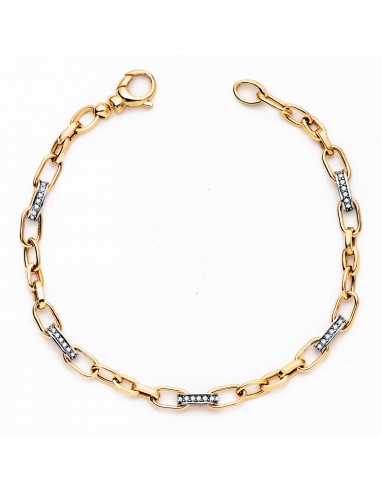 18K PULSERA ORO BICOLOR ESLABONES HUECOS Y CIRCONITA ANCHO: 4 MM. LARGO: 19CM