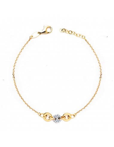 18K PULSERA ORO BICOLOR CADENITA FORZADA Y MOTIVO CON CIRCONITA ANCHO: 6 MM. LARGO: 19CM