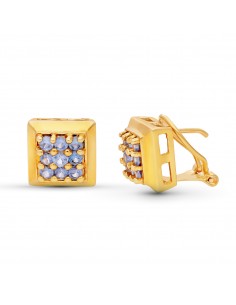 18K PENDIENTES ORO AMARILLO CIRCONITA 10X10 MM CIERRE OMEGA