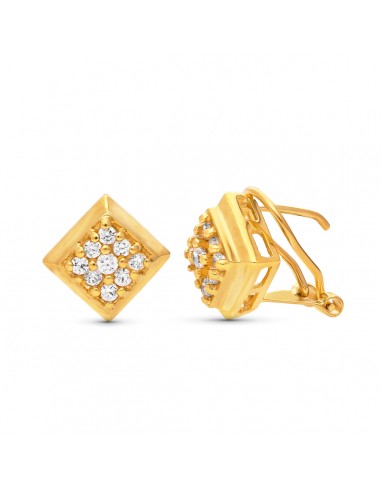 18K PENDIENTES ORO AMARILLO ROMBO. 11X11 MM CIERRE OMEGA