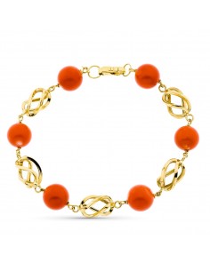 18K PULSERA ORO AMARILLO JAULAS CORAL FINO JAPONES 9 9.5 MM 19CM