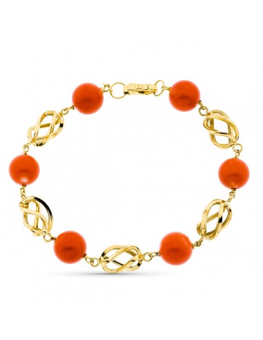 18K PULSERA ORO AMARILLO JAULAS CORAL FINO JAPONES 9 9.5 MM 19CM