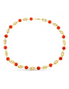 18K GARGANTILLA ORO AMARILLO JAULA CORAL FINO JAPONES 9-9.5 MM 50CM