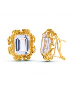 18K PENDIENTES ORO AMARILLO PIEDRA 20X17 MM CIERRE OMEGA