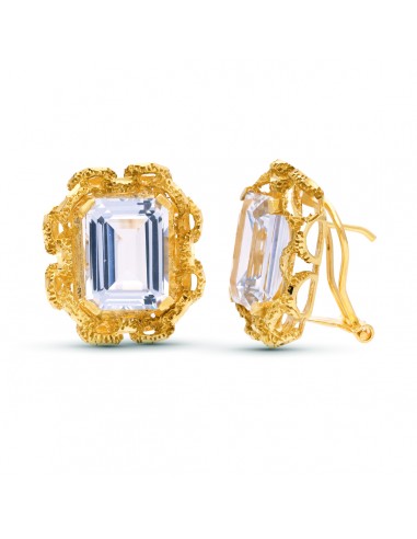 18K PENDIENTES ORO AMARILLO PIEDRA 20X17 MM CIERRE OMEGA