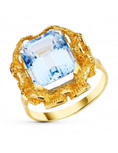 18K SORTIJA ORO AMARILLO MOTIVO RECTANGULAR CON AGUAMARINA 20x17 MM.
