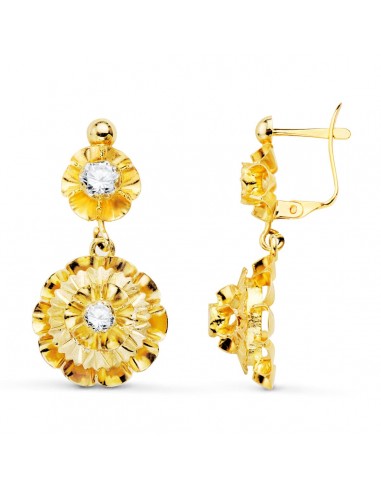 18K PENDIENTES ORO AMARILLO CUBANAS CON CIRCONITA 27X13 MM CIERRE CATALAN