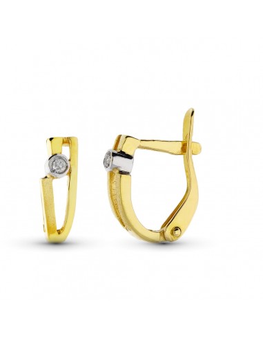 18K PENDIENTES ORO BICOLOR DIAMANTES NATURALES TALLA BRILLANTE 10X3 MM CIERRE CATALAN