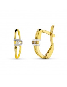 18K PENDIENTES ORO BICOLOR DIAMANTES NATURALES TALLA BRILLANTE 10X3 MM CIERRE CATALAN