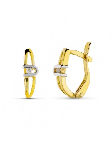 18K PENDIENTES ORO BICOLOR DIAMANTES NATURALES TALLA BRILLANTE 10X3 MM CIERRE CATALAN