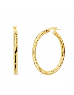 18K AROS ORO AMARILLO REDONDOS HUECOS DIBUJO 30 X 2,5 MM