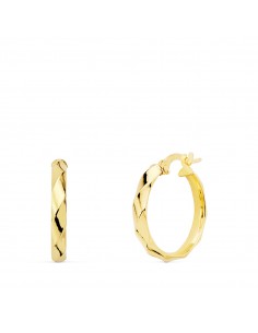 18K AROS ORO AMARILLO MEDIA CAÑA BANDAS BRILLO 18 X 3 MM