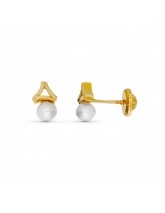 18K PENDIENTES ORO AMARILLO PERLA 7X4 MM TUERCA