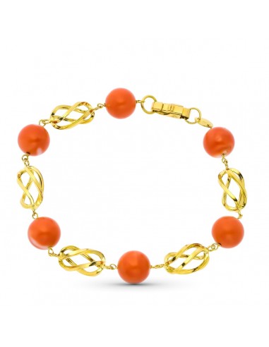 18K PULSERA ORO AMARILLO JAULAS Y CORAL FINO JAPONES 10.5 MM 20CM