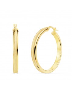 18K AROS ORO AMARILLO REDONDOS MATE Y BRILLO 30 X 4 MM