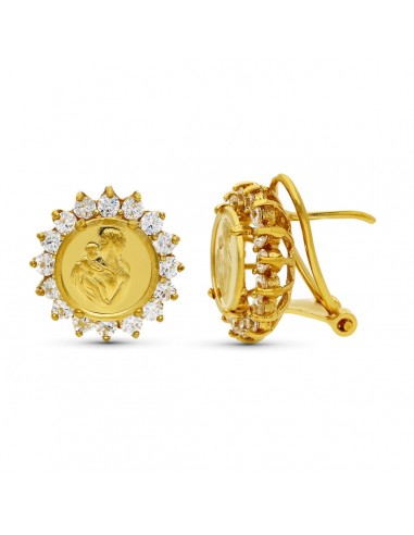18K PENDIENTES ORO AMARILLO MADRE REDONDOS 15X15 MM CIERRE OMEGA
