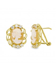 18K PENDIENTES ORO AMARILLO CAMAFEO 14X12 MM CIERRE OMEGA